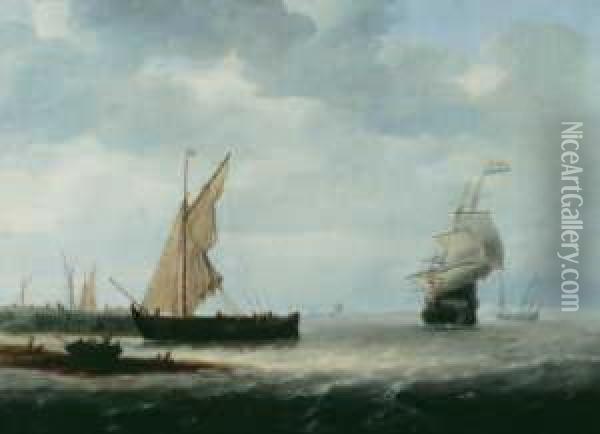 Schiffe Vor Der Hafeneinfahrt Oil Painting - Simon De Vlieger