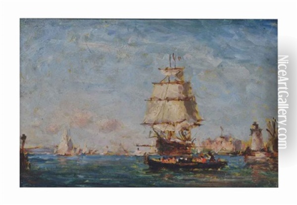 Clipper Ship In Port Oil Painting - Reynolds Beal