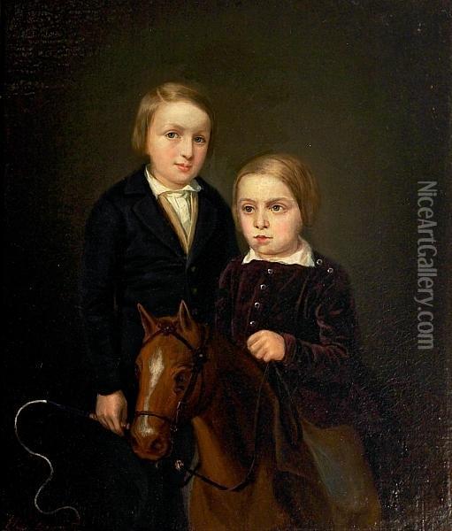 A Double Portrait Of A Boy And A Girl. Indistinctly Signed Elisa Brandt Oil Painting - Elisabeth Brandt