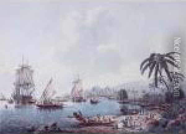 Views Of The South Seas: View Of
 Huaheine, One Of The Society Islands; View Of Morea, One Of The 
Friendly Islands; View Of Charlotte Sound In New Zealand [sic: Actually 
View In Matavai Bay, Tahiti]; View Of Owhyhee, One Of The Sandwich 
Islands [so Oil Painting - John the Younger Cleveley