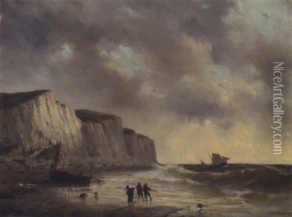 Fisherfolk By The Coast Oil Painting - Mauritz Frederick Hendrick de Haas