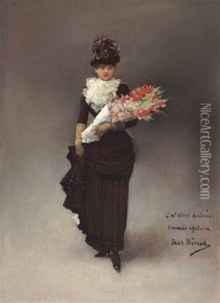 Jeune Femme Au Bouquet De Fleurs Oil Painting - Jean Beraud
