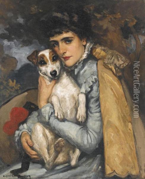 Jeanne With Her Terrier Oil Painting - Bonny Rupert
