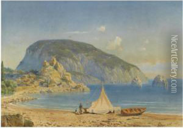 View Of The Ayu Dag Oil Painting - Emile Villiers De L'Isle-Adam