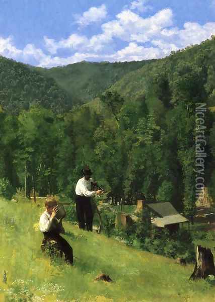 The Farmer and His Son at Harvesting Oil Painting - Thomas Anshutz