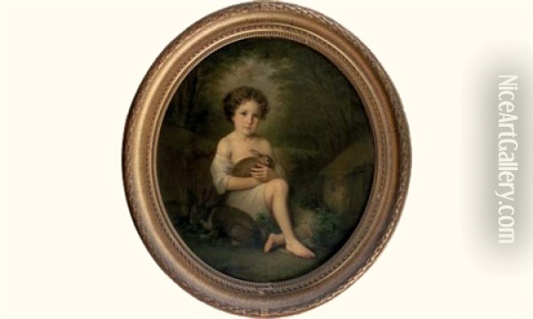 Portrait D'enfant Au Lapin Oil Painting - Louis Aime Grosclaude