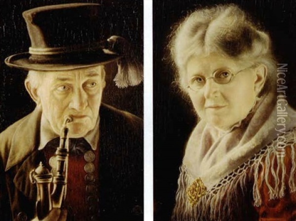 Portrait Of An Elderly Swabian Woman And Man (pair) Oil Painting - Carl Heuser