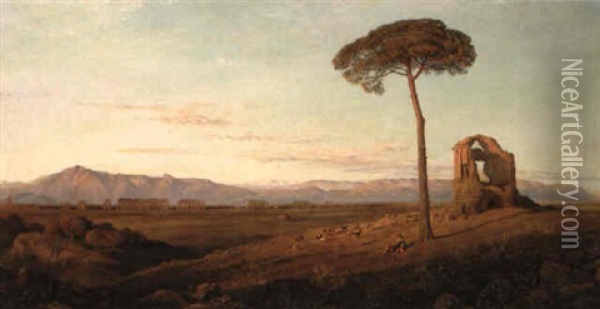 A View In The Roman Campagna Showing The Aqueduct Of Claudius Oil Painting - John MacWhirter