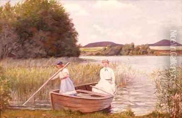 The Artists Wife and Daughter in a Rowing Boat Oil Painting - Jens Jensen Egebjerg