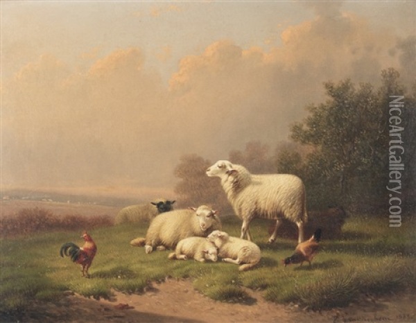 Sheep Oil Painting - Joseph Van Dieghem
