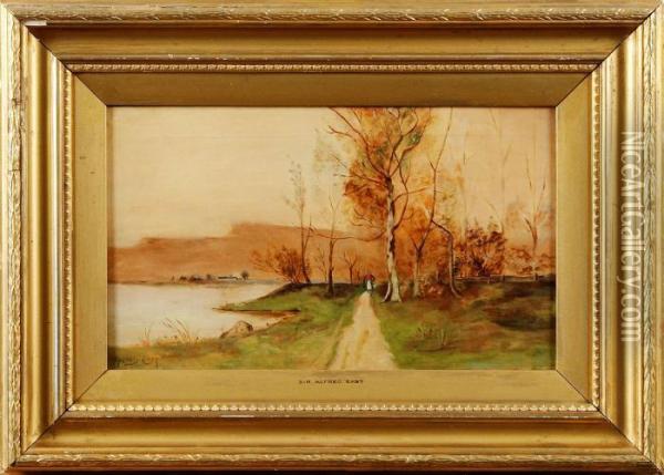 Landskapmed Vandrande Flicka Oil Painting - Sir Alfred East