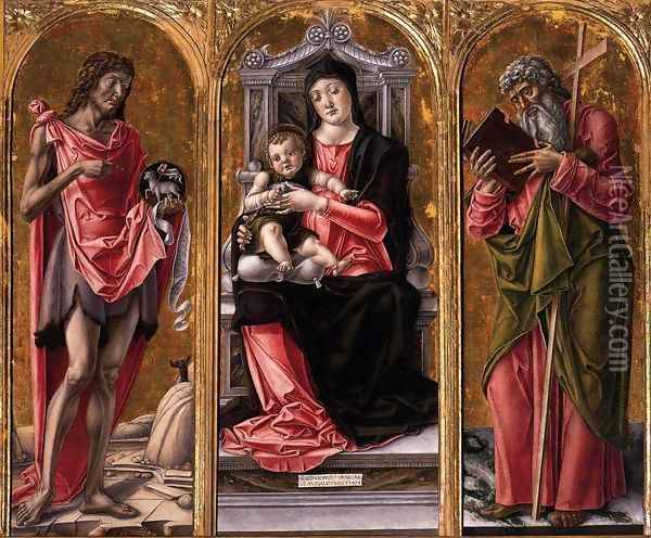 Virgin and Child with Sts John the Baptist and Andrew Oil Painting - Bartolomeo Vivarini