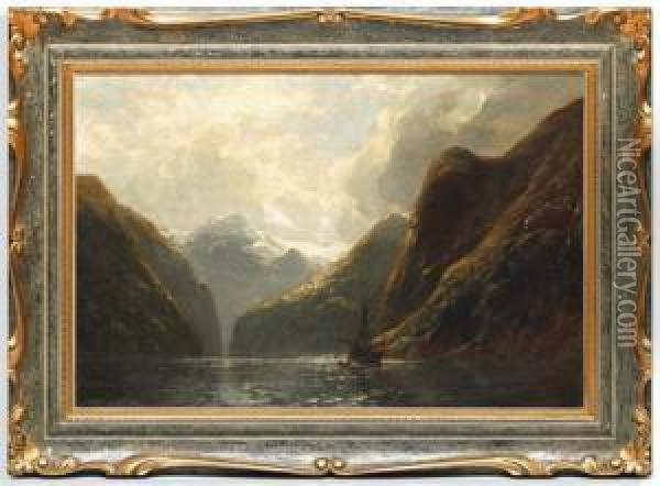 Paisaje Montanoso Con Lago Oil Painting - Carl August H. Oesterley
