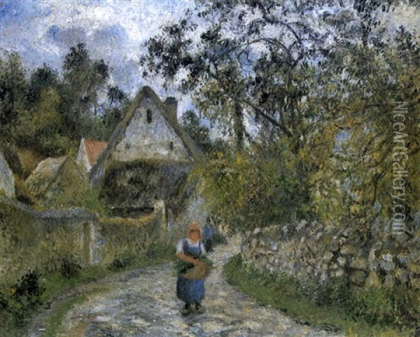 Le Chemin De Hameau - Chaumieres A Valhermeil Oil Painting - Camille Pissarro
