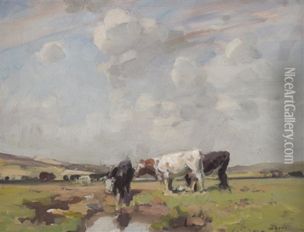 Cattle At The Pool Circa 1920 Oil Painting - William Beckwith Mcinnes