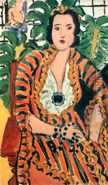 Femme Au Bijou Bleu (helene Galitzine Au Cabochon) Oil Painting - Henri Matisse