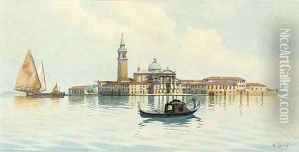San Giorgio di Maggiore from the Lagoon, Venice Oil Painting - Emilio Boni