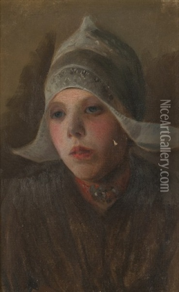 Portrait Of A Young Dutch Girl Oil Painting - Frank C. Penfold