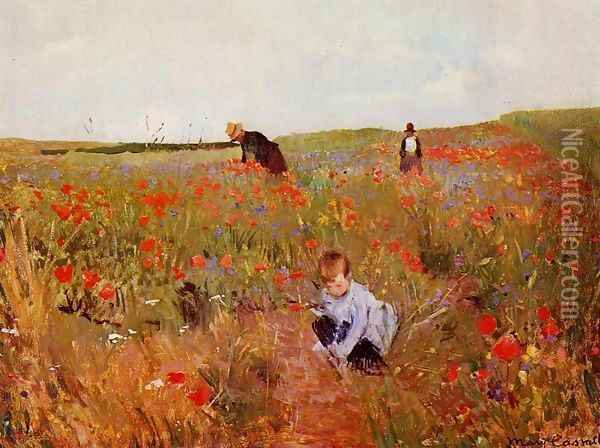 Poppies in a Field 1874-1880 Oil Painting - Mary Cassatt