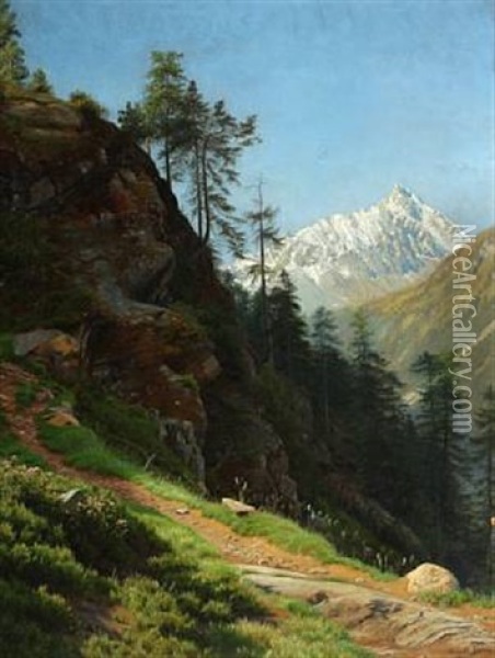 Landscape From The Alps Oil Painting - Henrik Gamst Jespersen