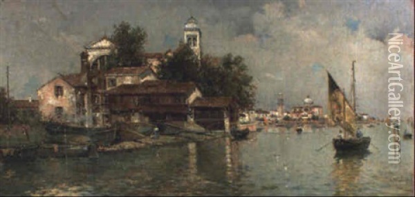 Rincon De Venecia Oil Painting - Antonio Maria de Reyna Manescau