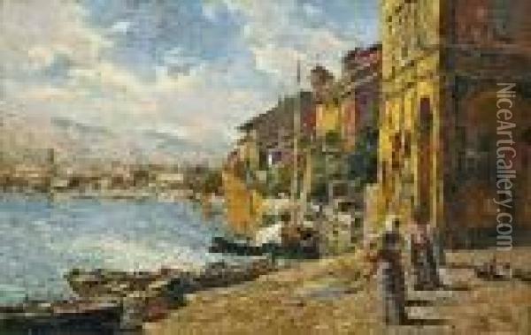 Am Gardasee: Blick Nach Riva Oil Painting - Heinrich Rettig