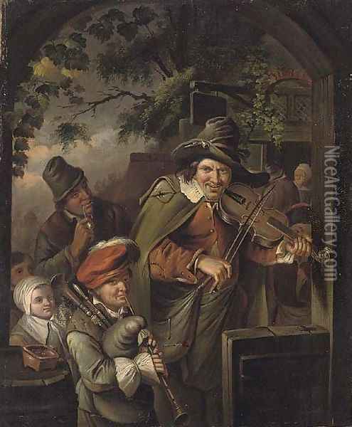 Musicians at the entrance to an Inn Oil Painting - Willem van Mieris
