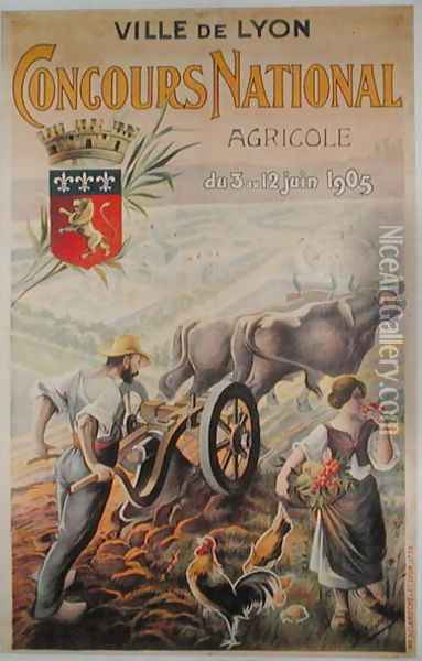 Poster advertising the national agriculture exhibition in Lyon, 1905 Oil Painting - G. Sauvage