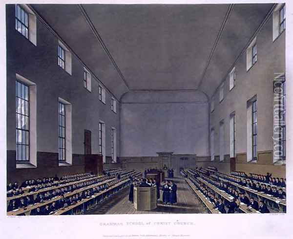 Grammar School of Christ Church, from History of Christs Hospital, part of History of the Colleges, engraved by Joseph Constantine Stadler fl.1780-1812 pub. by R. Ackermann, 1816 Oil Painting - Augustus Charles Pugin