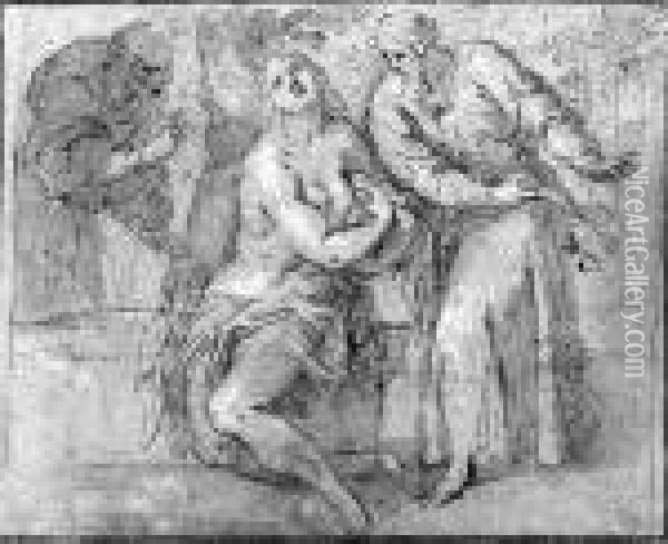 Susannah And The Elders Oil Painting - Acopo D'Antonio Negretti (see Palma Giovane)
