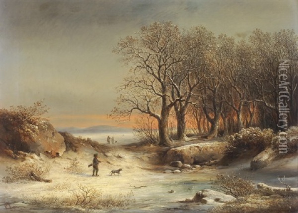 Winterlandschaft Mit Jager Oil Painting - Carl Lafite