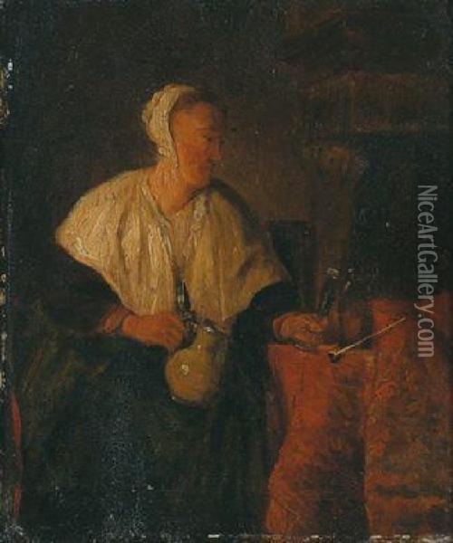 Umkreis Eine Sitzende Frau Mit Einem Weinkrug Oil Painting - Jan Steen