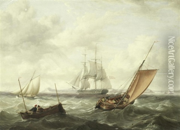 Shipping In A Rough Sea Oil Painting - Charles Martin Powell