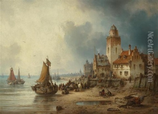 Fischer Und Dorf Am Zuider Zee Oil Painting - Ludwig Hermann