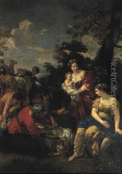 Laban Cherchant Ses Idoles Oil Painting - Pietro da Cortona