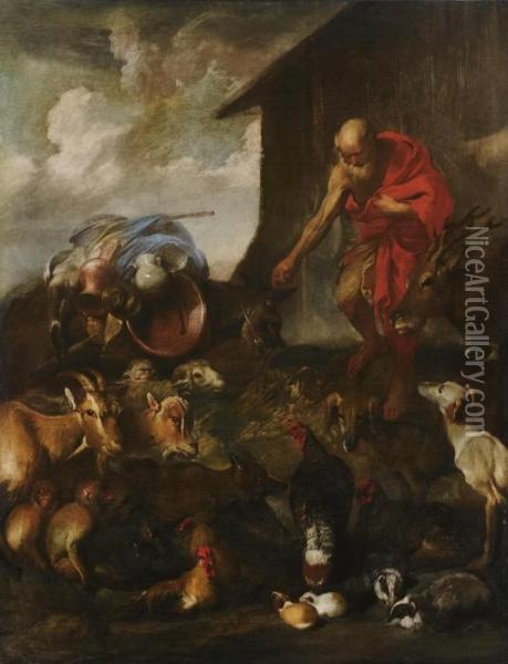The Animals Entering Noah's Ark Oil Painting - Giovanni Benedetto Castiglione