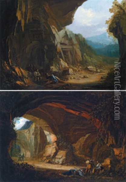 Zwei Grottenbilder Mit Briganten Und Ihrer Beute Oil Painting - Philipp Hieronymus Brinckmann