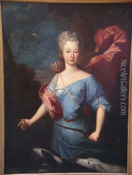 Portrait De Madame De Jamet En Diane Chasseresse Oil Painting - Pierre Gobert