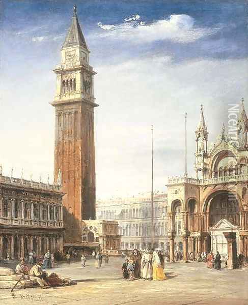 Venice View Of The Piazzetta, San Marco, Looking Towards The Piazza Oil Painting - Edward Pritchett