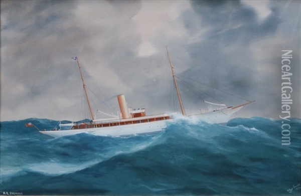 The Steam Yacht Shemara Oil Painting - Antonio de Simone