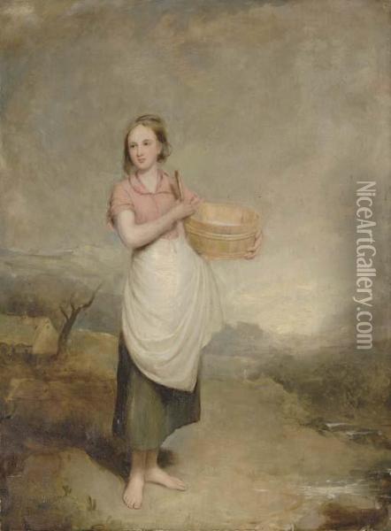 A Milkmaid In A Landscape Oil Painting - Thomas Duncan