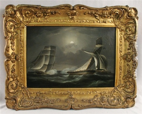 Pirates Attacking By Moonlight Oil Painting - Robert Salmon