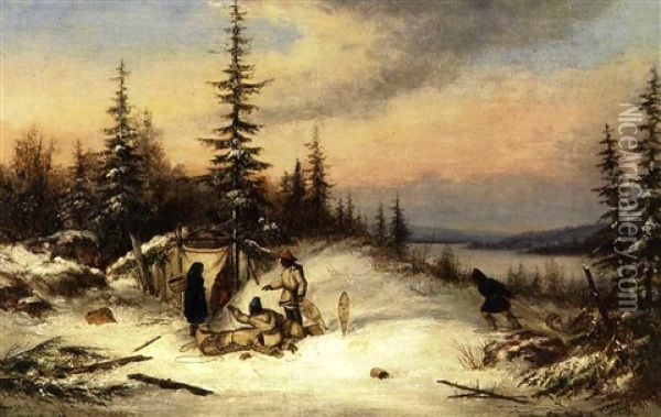 Indian Camp In Winter Oil Painting - Cornelius David Krieghoff