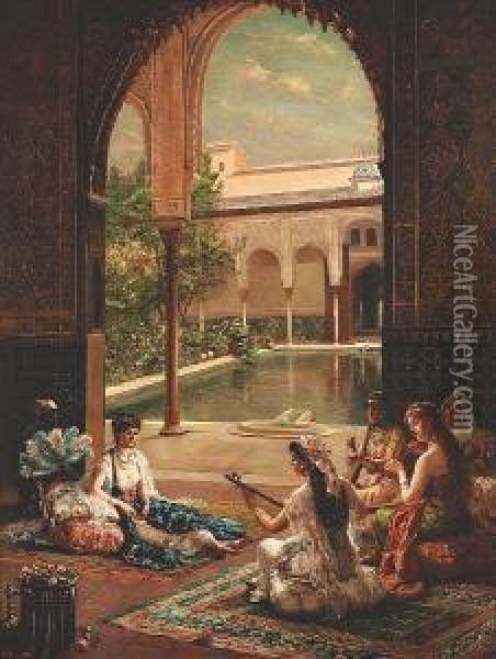 La Sultane, Patio De Los Arrayanes (court Of Myrtles), The Alhambra Palace Oil Painting - Filippo Baratti