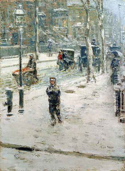 Snow Storm, Fifth Avenue, 1907 Oil Painting - Childe Hassam