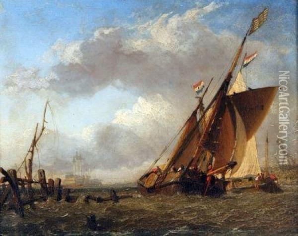 Shipping On The Medway Oil Painting - Miles Edmund Cotman