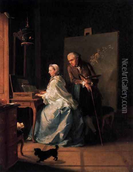 Portrait of the Artist and His Wife at the Spinet Oil Painting - Johann Heinrich The Elder Tischbein