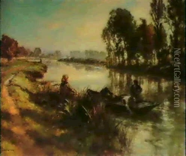 Au Bord De La Marne Oil Painting - Leon Augustin L'Hermitte