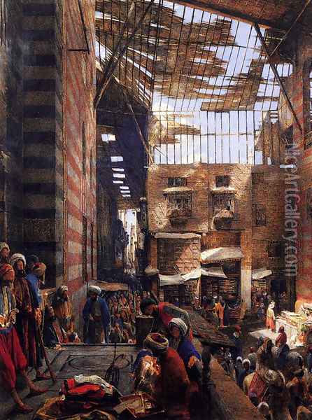 A View Of The Street And Morque Of Ghorreyah, Cairo Oil Painting - John Frederick Lewis