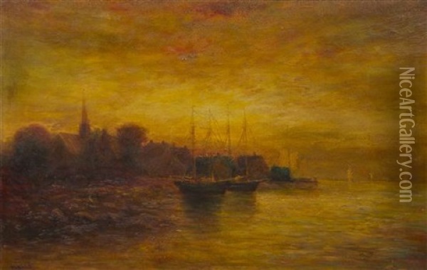 Ships At Dock Oil Painting - Hudson Mindell Kitchell